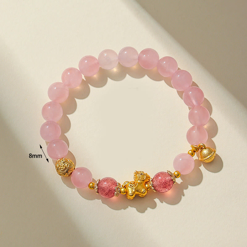 Year Of The Horse 8mm Citrine Pink Crystal Strawberry Quartz Protection Bracelet