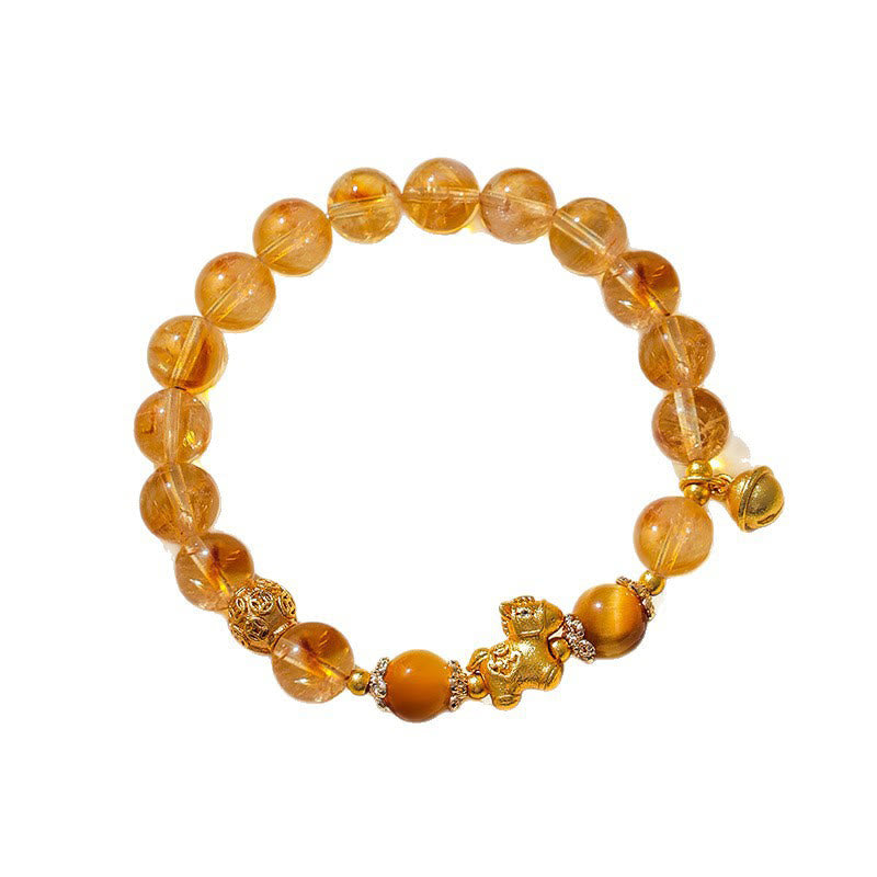 Year Of The Horse 8mm Citrine Pink Crystal Strawberry Quartz Protection Bracelet