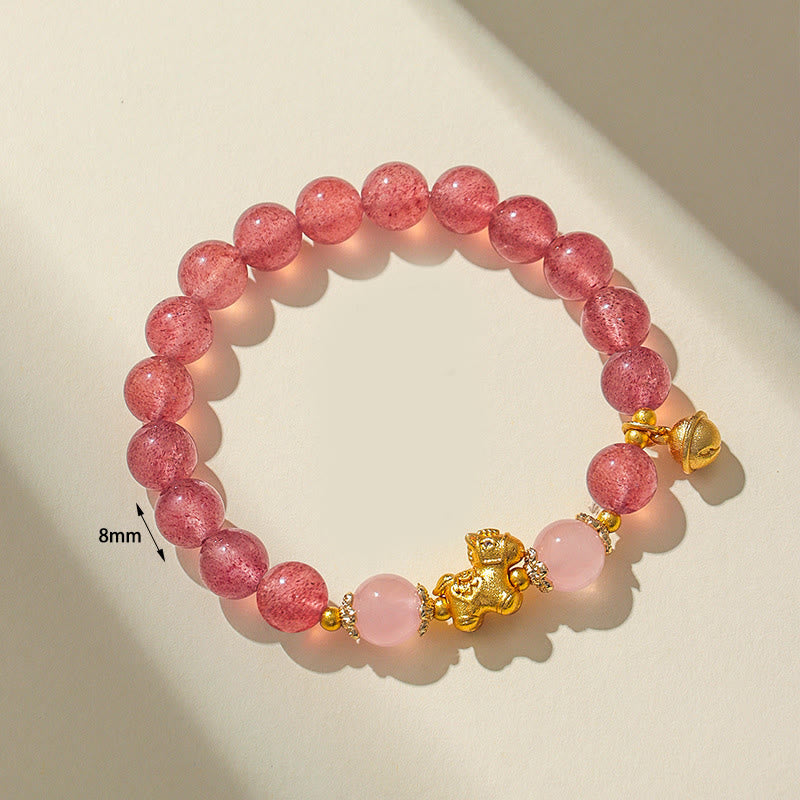 Year Of The Horse 8mm Citrine Pink Crystal Strawberry Quartz Protection Bracelet