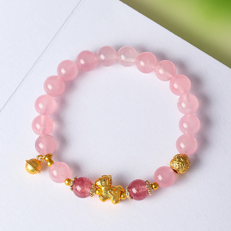 Year Of The Horse 8mm Citrine Pink Crystal Strawberry Quartz Protection Bracelet