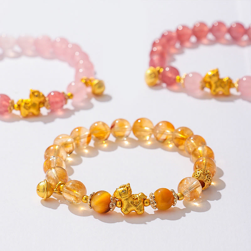 Year Of The Horse 8mm Citrine Pink Crystal Strawberry Quartz Protection Bracelet