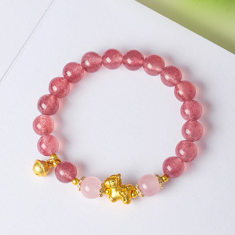 Year Of The Horse 8mm Citrine Pink Crystal Strawberry Quartz Protection Bracelet