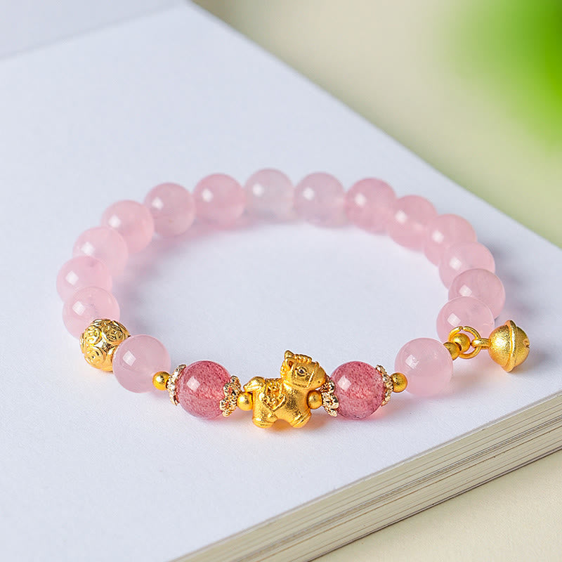 Year Of The Horse 8mm Citrine Pink Crystal Strawberry Quartz Protection Bracelet