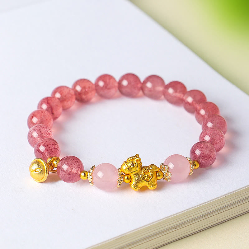 Year Of The Horse 8mm Citrine Pink Crystal Strawberry Quartz Protection Bracelet