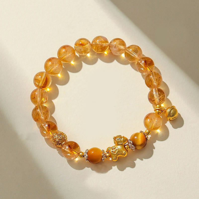 Year Of The Horse 8mm Citrine Pink Crystal Strawberry Quartz Protection Bracelet