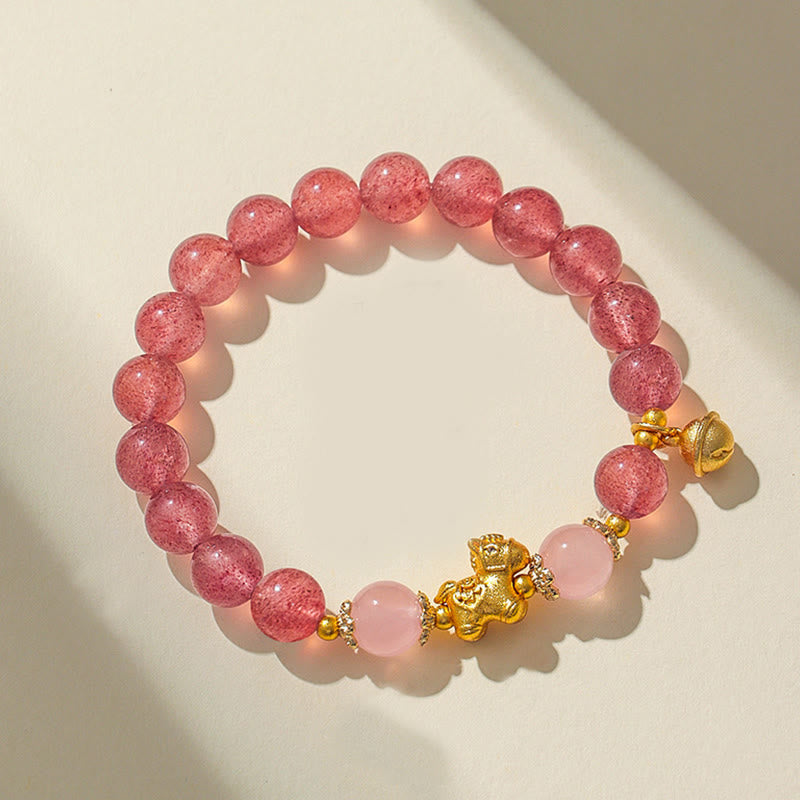 Year Of The Horse 8mm Citrine Pink Crystal Strawberry Quartz Protection Bracelet