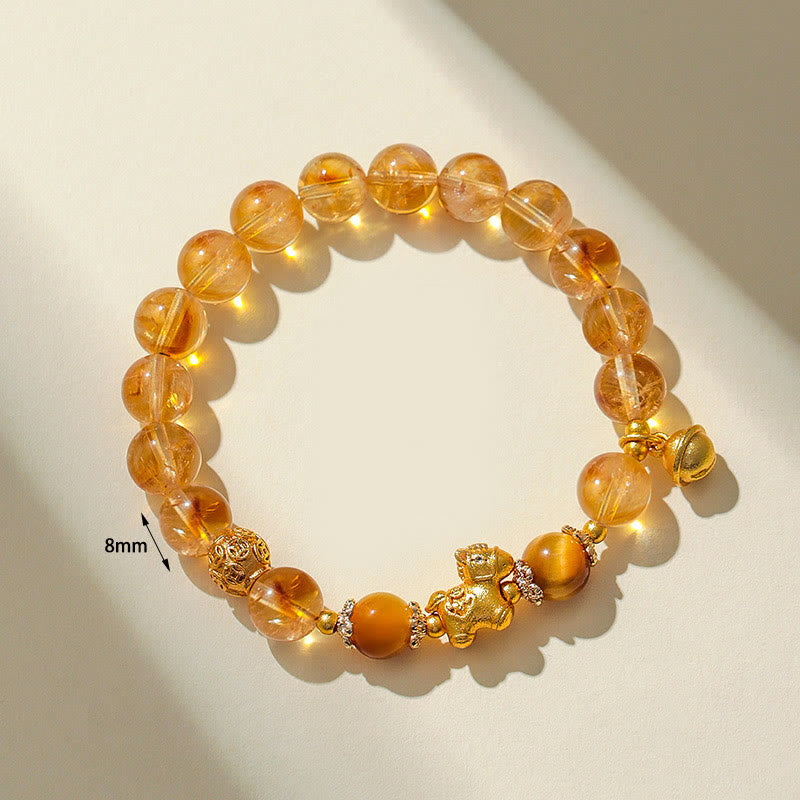 Year Of The Horse 8mm Citrine Pink Crystal Strawberry Quartz Protection Bracelet