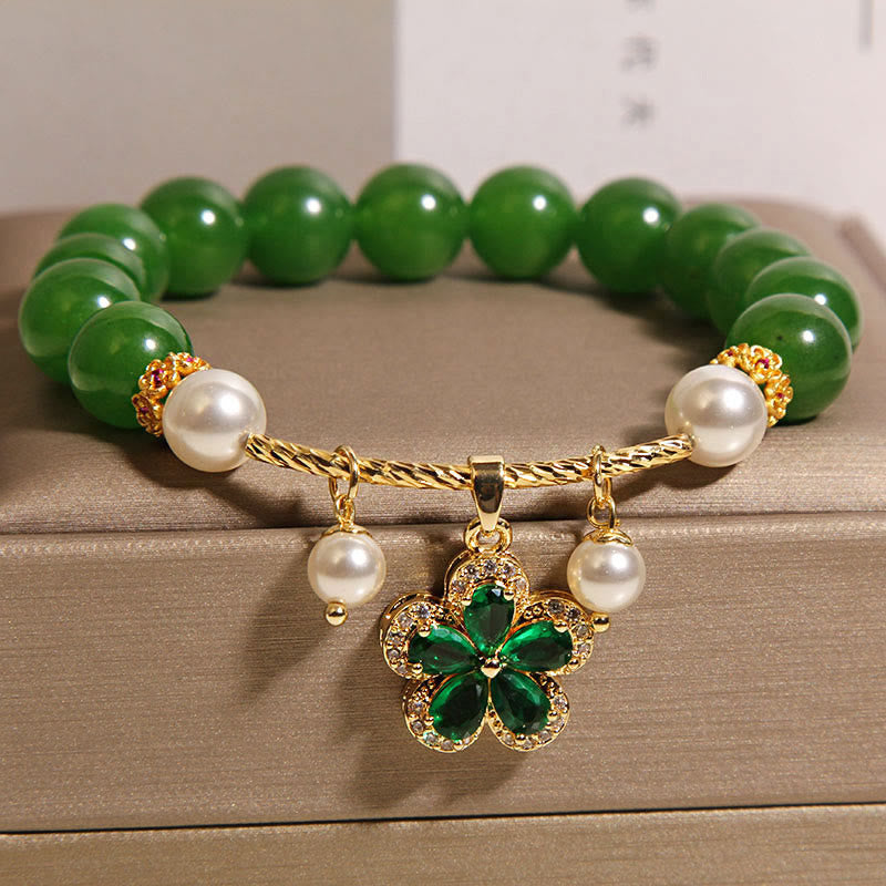 Green Jasper & Pearl Flower Balance Bracelet