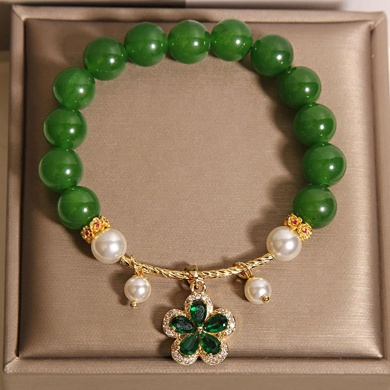 Green Jasper & Pearl Flower Balance Bracelet