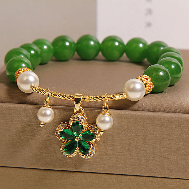 Green Jasper & Pearl Flower Balance Bracelet