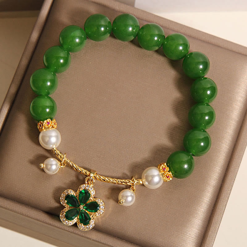 Green Jasper & Pearl Flower Balance Bracelet