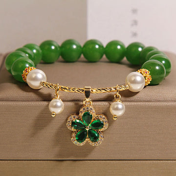 Green Jasper & Pearl Flower Balance Bracelet