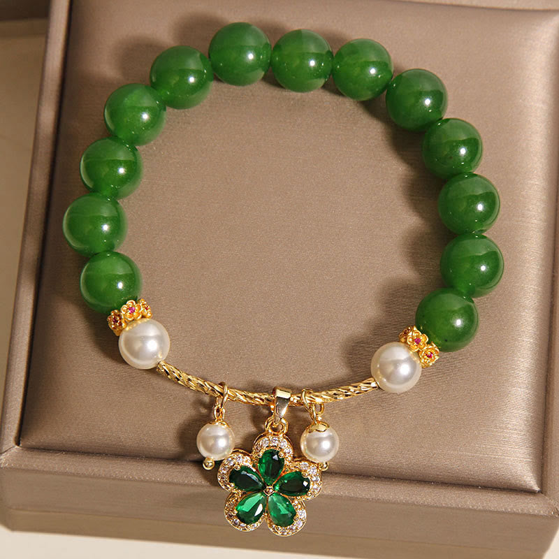 Green Jasper & Pearl Flower Balance Bracelet