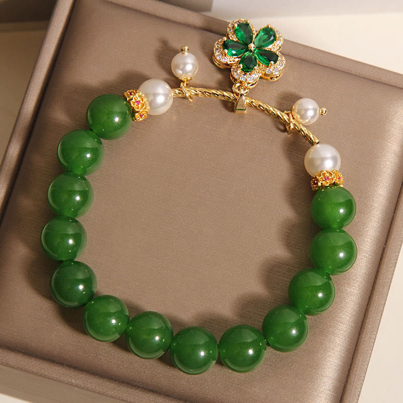 Green Jasper & Pearl Flower Balance Bracelet