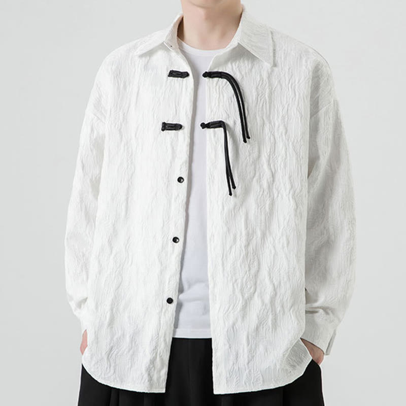 Breathable Leaf-Pattern Frog-Button Slim-Fit Men's Jacket