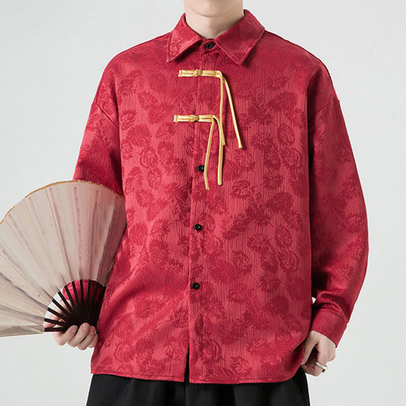 Breathable Leaf-Pattern Frog-Button Slim-Fit Men's Jacket