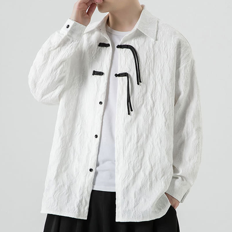 Breathable Leaf-Pattern Frog-Button Slim-Fit Men's Jacket