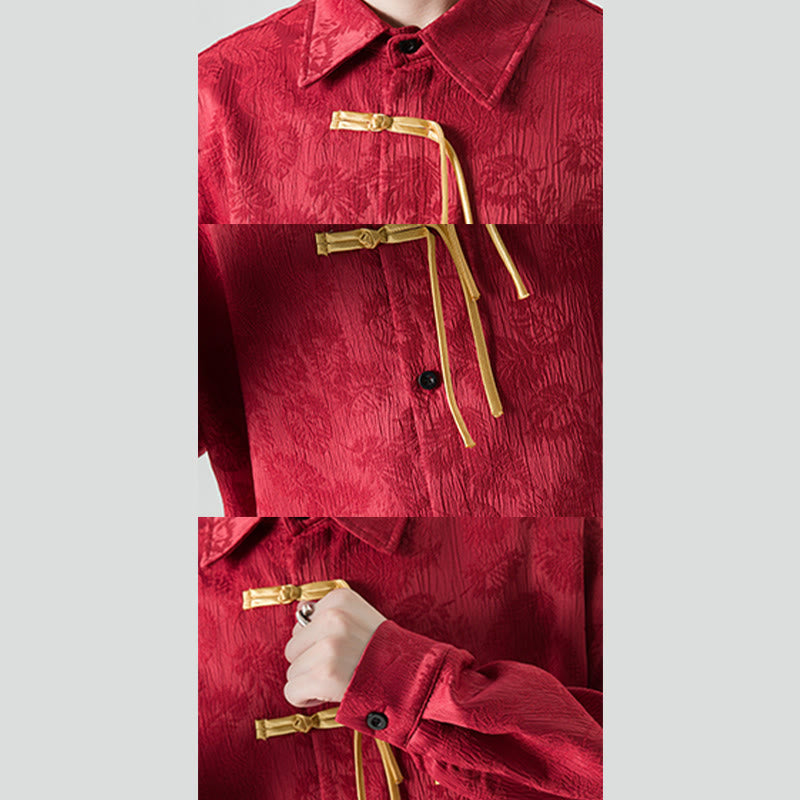 Breathable Leaf-Pattern Frog-Button Slim-Fit Men's Jacket
