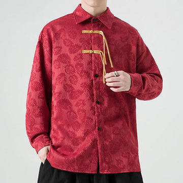 Breathable Leaf-Pattern Frog-Button Slim-Fit Men's Jacket