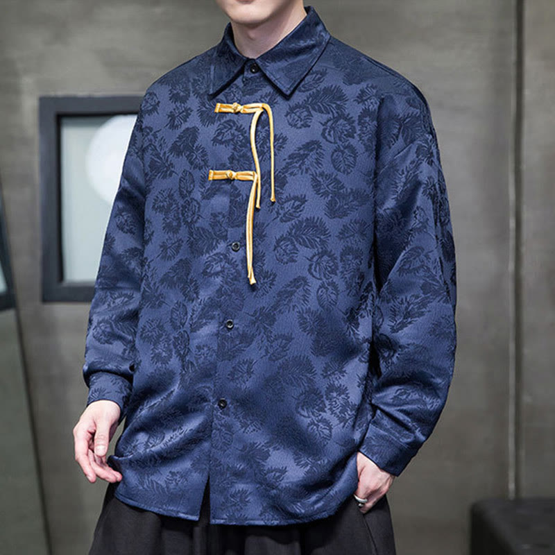 Breathable Leaf-Pattern Frog-Button Slim-Fit Men's Jacket