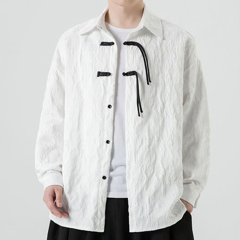 Breathable Leaf-Pattern Frog-Button Slim-Fit Men's Jacket