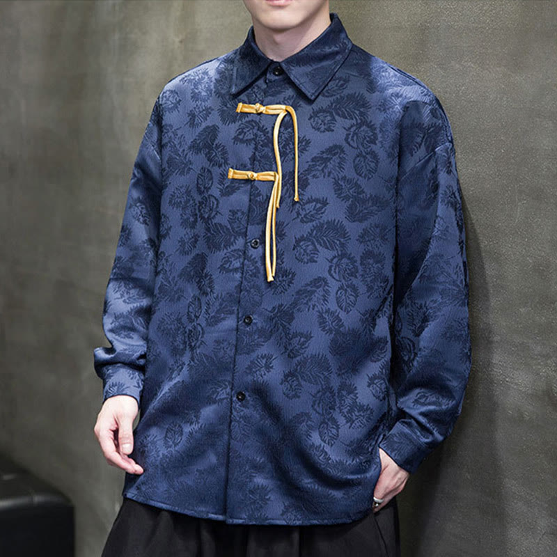 Breathable Leaf-Pattern Frog-Button Slim-Fit Men's Jacket
