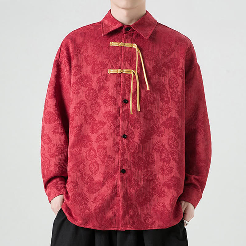 Breathable Leaf-Pattern Frog-Button Slim-Fit Men's Jacket