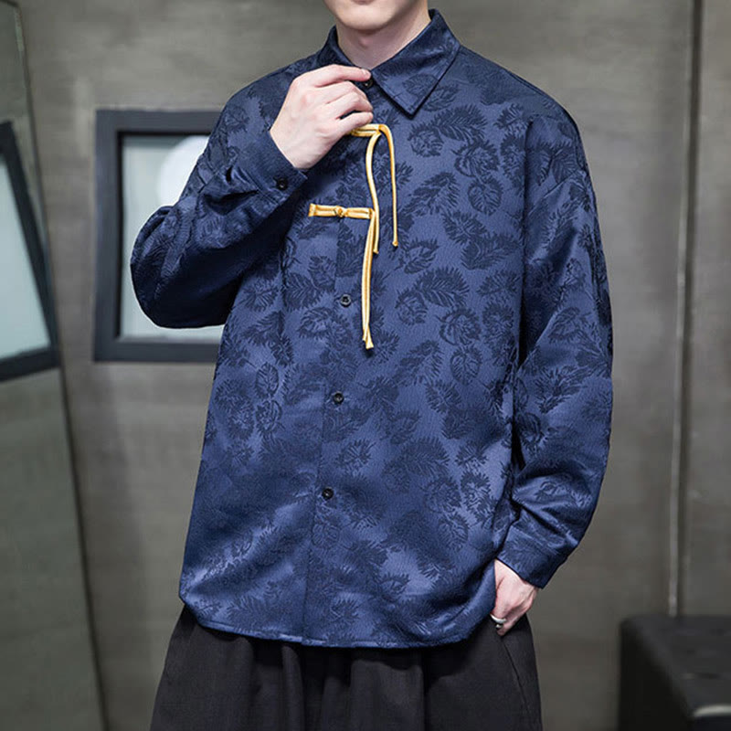 Breathable Leaf-Pattern Frog-Button Slim-Fit Men's Jacket