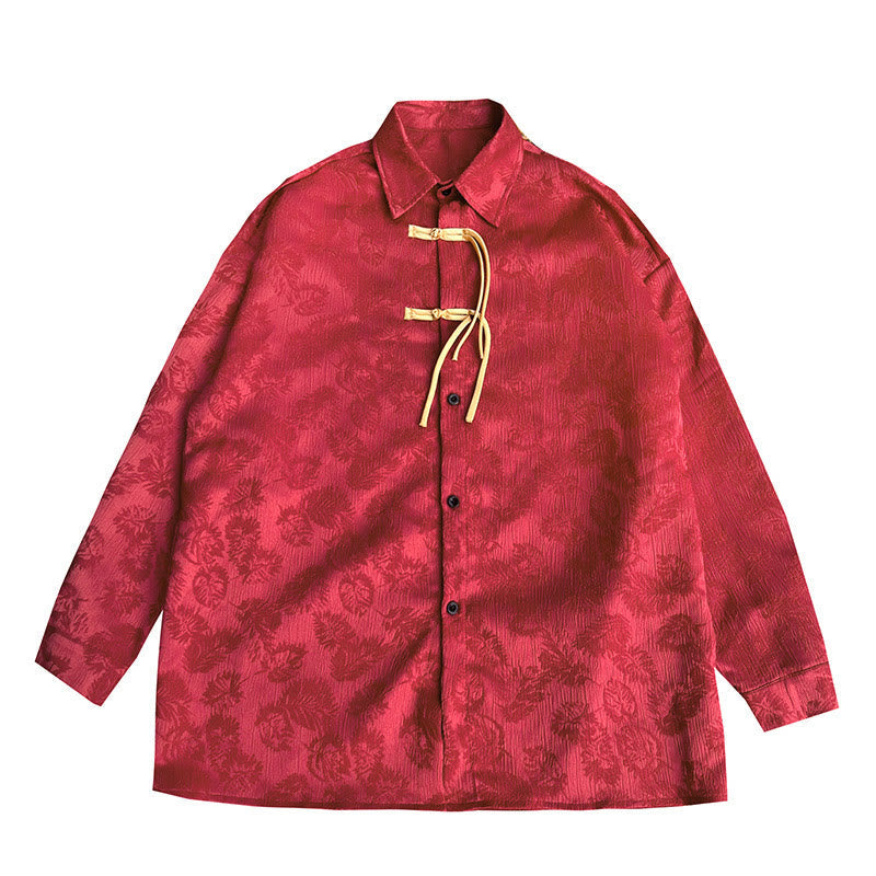 Breathable Leaf-Pattern Frog-Button Slim-Fit Men's Jacket