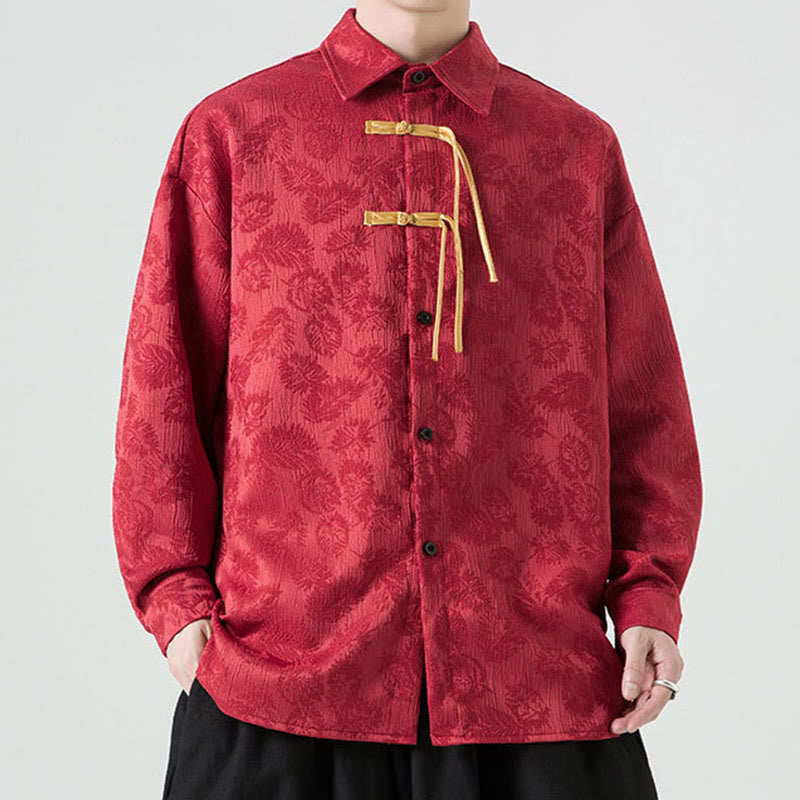 Breathable Leaf-Pattern Frog-Button Slim-Fit Men's Jacket