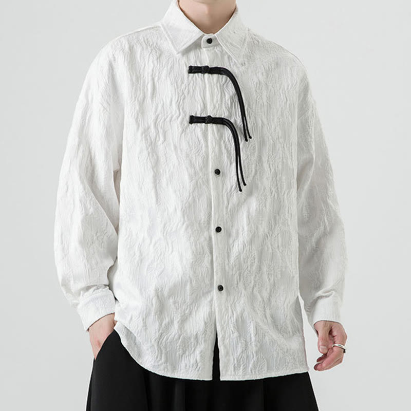 Breathable Leaf-Pattern Frog-Button Slim-Fit Men's Jacket