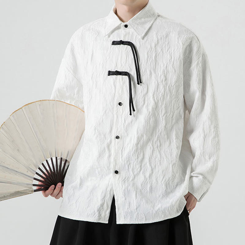 Breathable Leaf-Pattern Frog-Button Slim-Fit Men's Jacket
