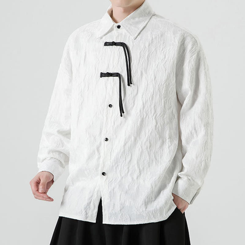 Breathable Leaf-Pattern Frog-Button Slim-Fit Men's Jacket