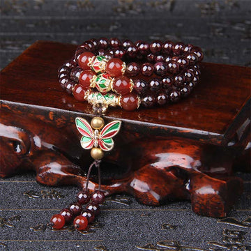 Multi-layer Garnet and Red Agate Butterfly Purification Bracelet