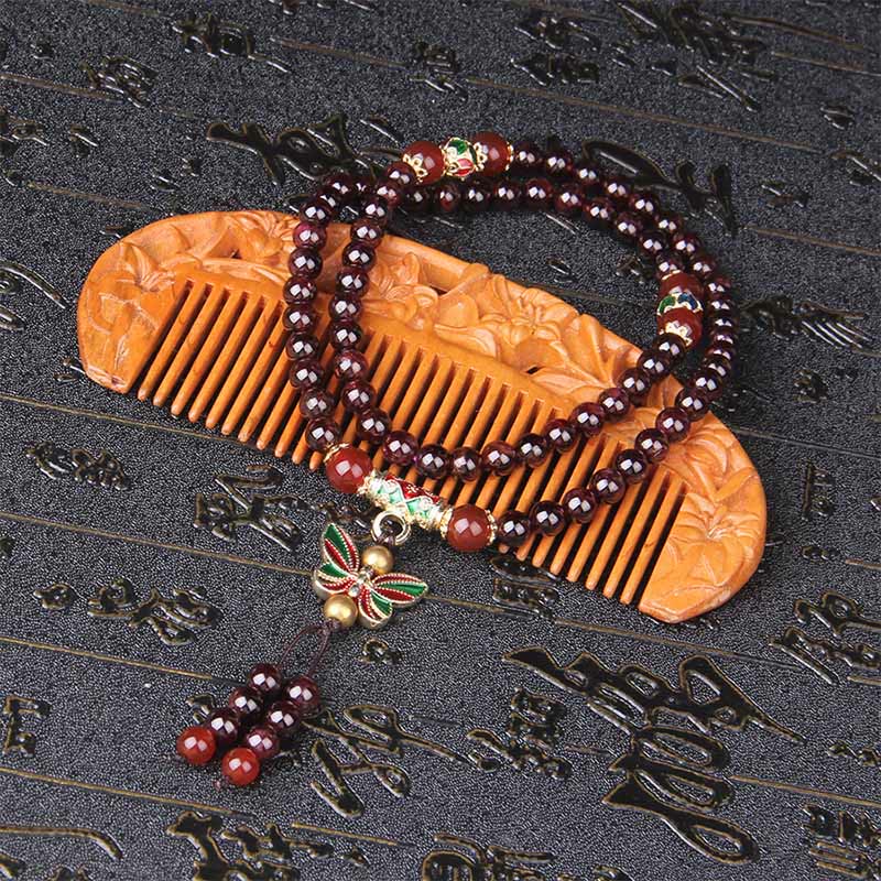 Multi-layer Garnet and Red Agate Butterfly Purification Bracelet