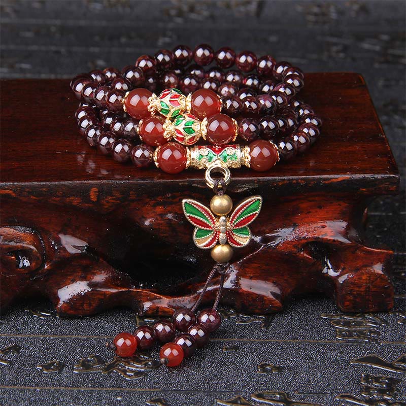 Multi-layer Garnet and Red Agate Butterfly Purification Bracelet