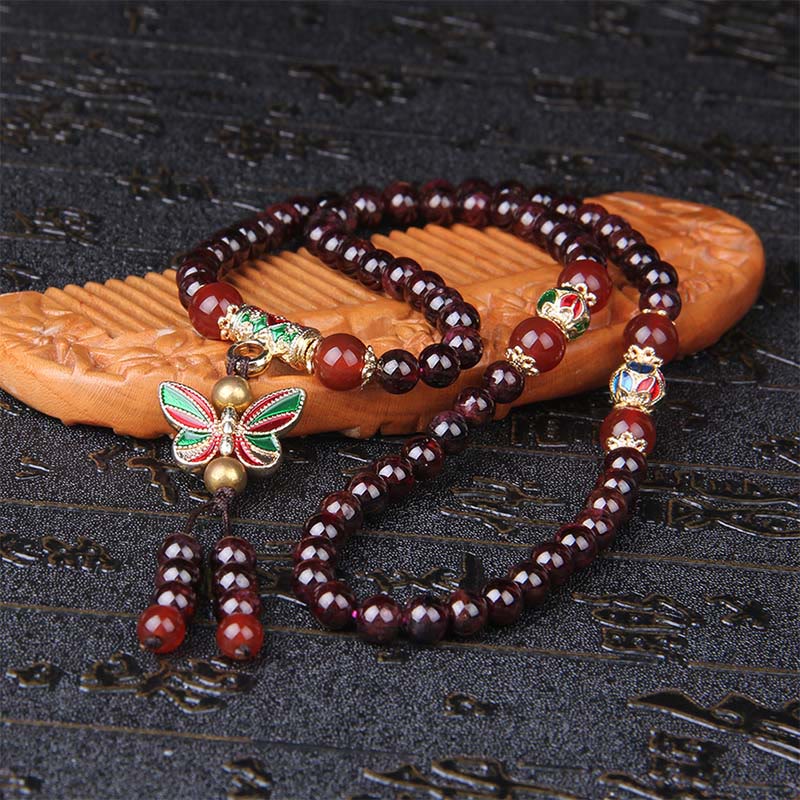 Multi-layer Garnet and Red Agate Butterfly Purification Bracelet