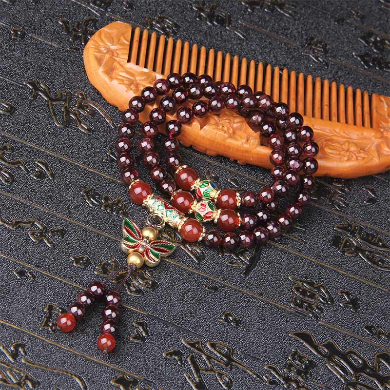 Multi-layer Garnet and Red Agate Butterfly Purification Bracelet