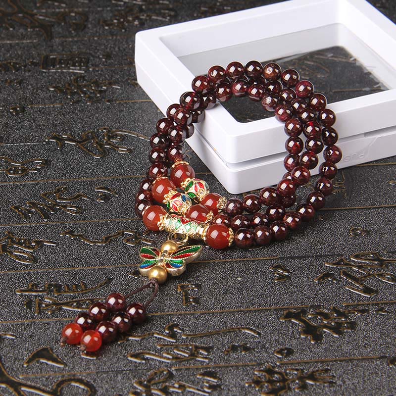 Multi-layer Garnet and Red Agate Butterfly Purification Bracelet