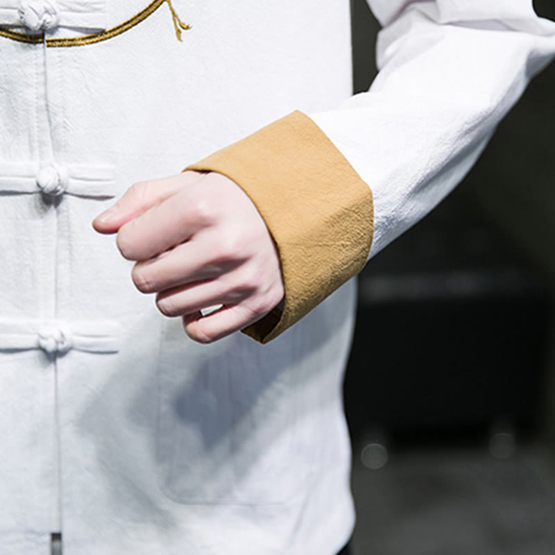 Tactile Cotton Crane Embroidered Stand-Collar Mindful Jacket