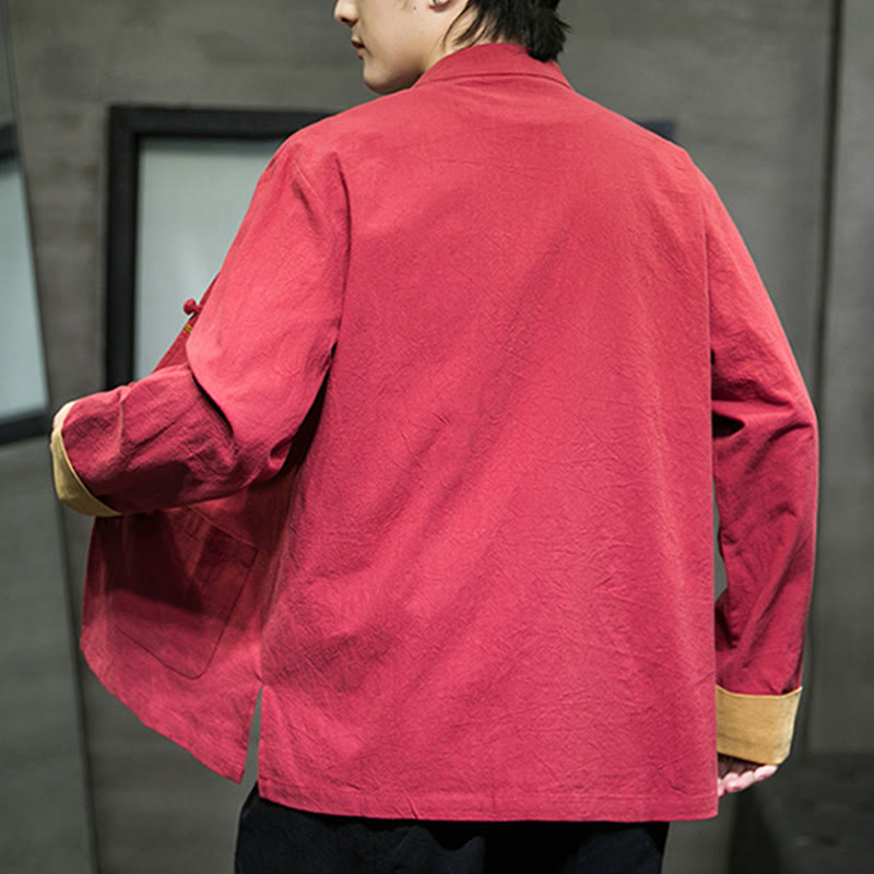 Tactile Cotton Crane Embroidered Stand-Collar Mindful Jacket