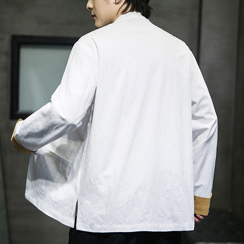 Tactile Cotton Crane Embroidered Stand-Collar Mindful Jacket
