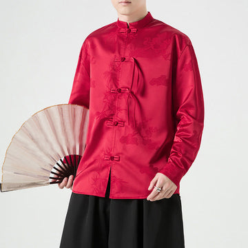 Tactile Stand-Collar Frog-Button Men's Meditation Jacket