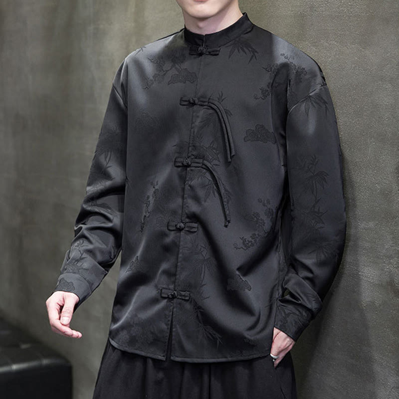 Tactile Stand-Collar Frog-Button Men's Meditation Jacket