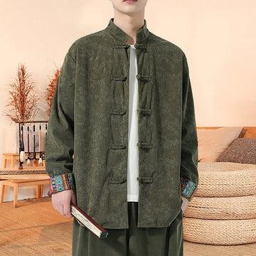 Tactile Cotton Corduroy Stand Collar Meditation Tang Jacket