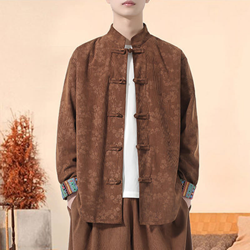 Tactile Cotton Corduroy Stand Collar Meditation Tang Jacket