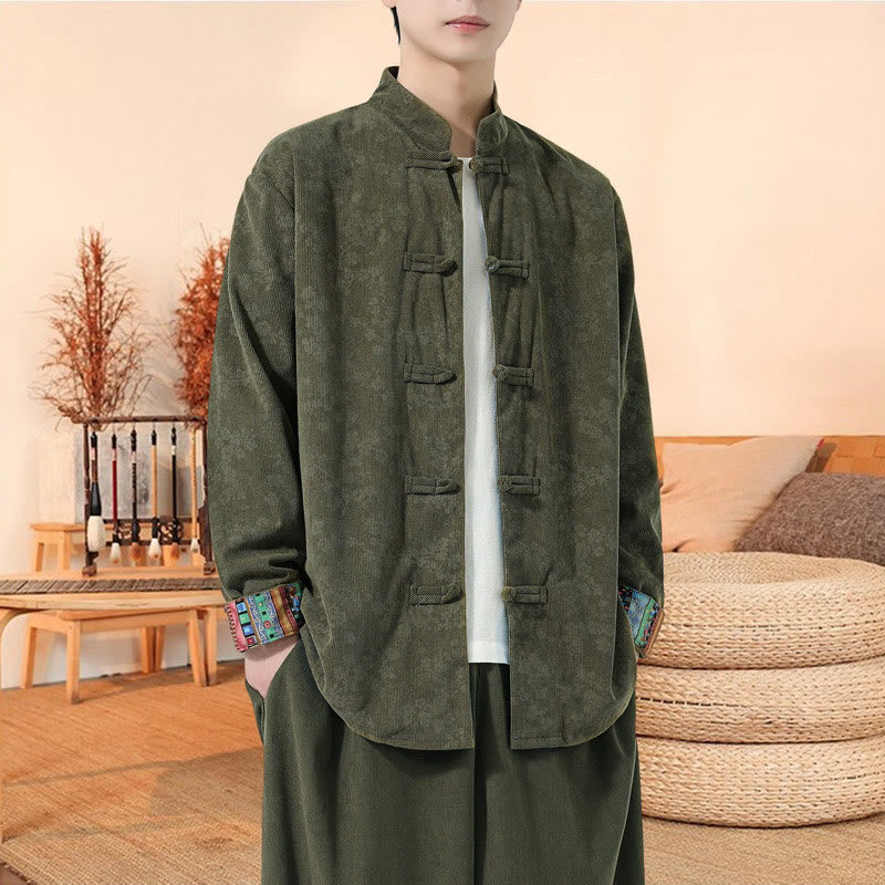 Tactile Cotton Corduroy Stand Collar Meditation Tang Jacket