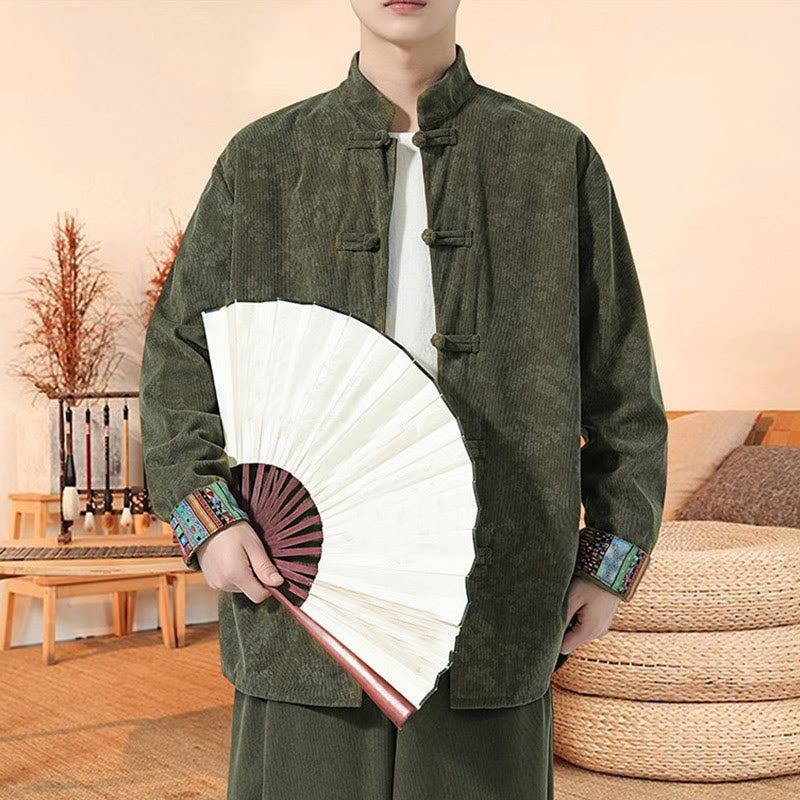 Tactile Cotton Corduroy Stand Collar Meditation Tang Jacket