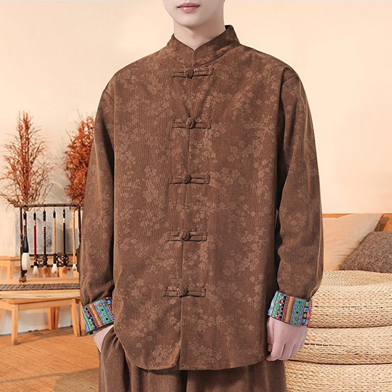Tactile Cotton Corduroy Stand Collar Meditation Tang Jacket