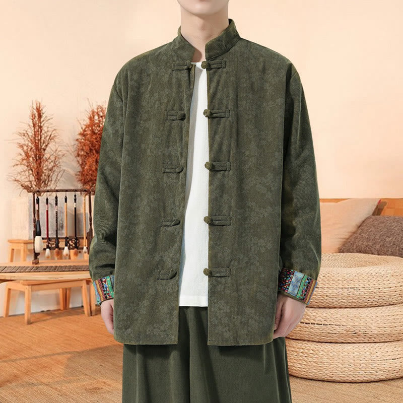 Tactile Cotton Corduroy Stand Collar Meditation Tang Jacket